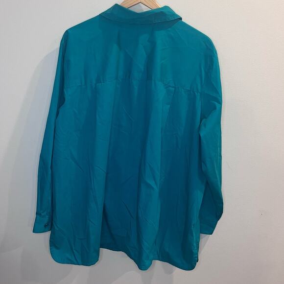 Bob Mackie Button Down Peacock Tunic Top Size 2X Slit Hem Teal/‎ Green - Picture 2 of 7
